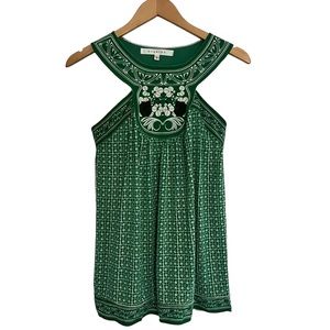 Studio M Green Floral Scoop Neck Tank Top Size S